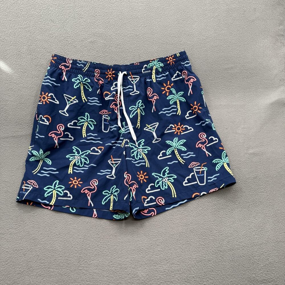 Chubbies Swim Trunks Mens 2XL Blue Tropical Flamingo Cocktail Print Mesh Lined